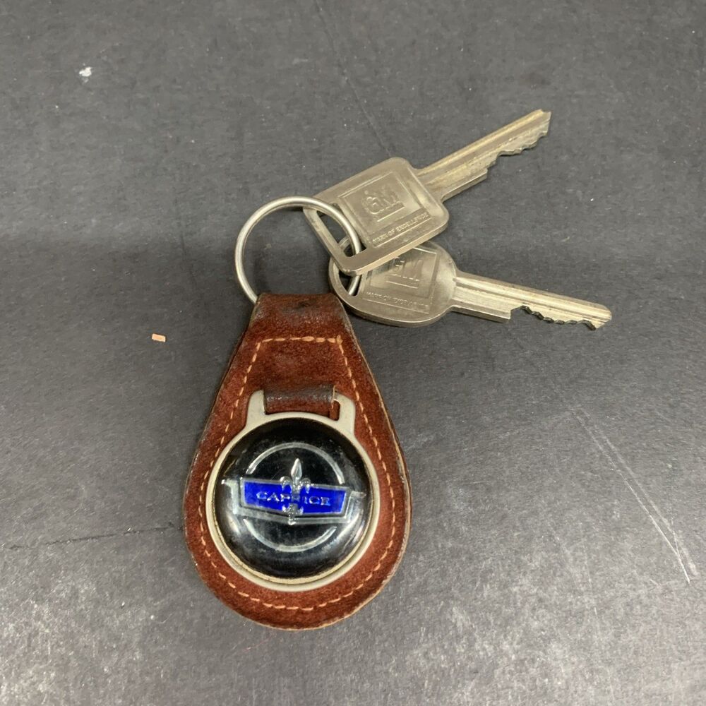Vintage 1980's Chevy Caprice logo car key keychain faux suede fob Chevrolet